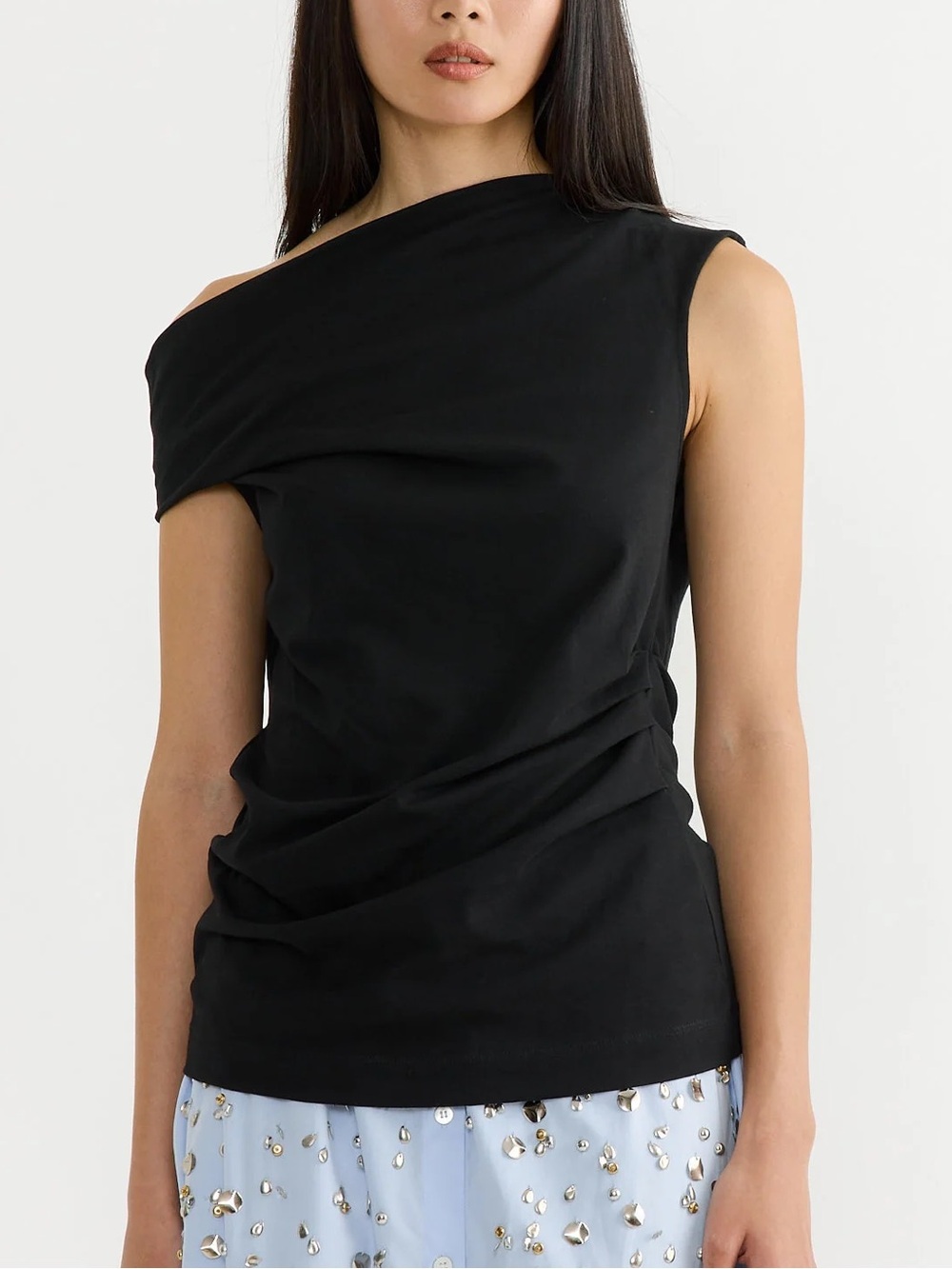 Dries Van Noten Black Off Shoulder Draped Top